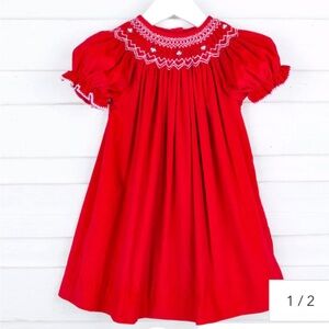 Classic Whimsy Geometric Rosette Smocked Red Dress 3T